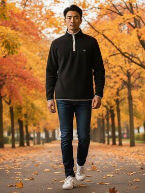 NEW Hudson North Half Zipper Fleece Sweatshirt Black with White Piping Small